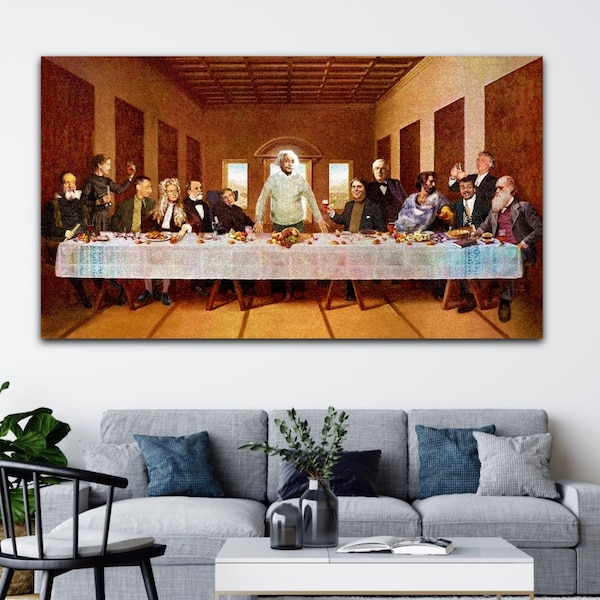 Canvas Laatste Avondmaal, Canvas Parodie, Einstein, Albert Einstein, Wetenschappers, Print, Foto, Kunst aan de muur, Canvas Print, Picture Print, Humor