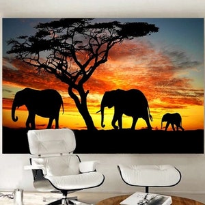 African Nature, African Art, Elephant, Canvas Print, Africa, Silhouette, Frame Canvas, Picture Print, Canvas, UK, Canvas UK, Wall Art, Print
