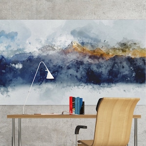 Mountain, Mountain canvas, canvas, framed canvas, stretched canvas, blue canvas, watercolor mural, wall art, interior, design, canvas, uk
