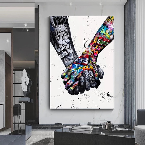 Canvas Banksy, Framed Canvas, Canvas Print, Wooden Frame, Wall Art, Canvas, Graffiti, Urban, Banksy, Unity Hands, Hands Holding, Powerful - Etsy