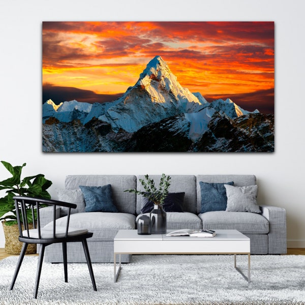 Canvas Nature, Canvas Sunset, Canvas Snow, Canvas Print, Canvas, Wall Art, Print, Picture, Everest, Mountain, Sunset, Himalaya, Landscape
