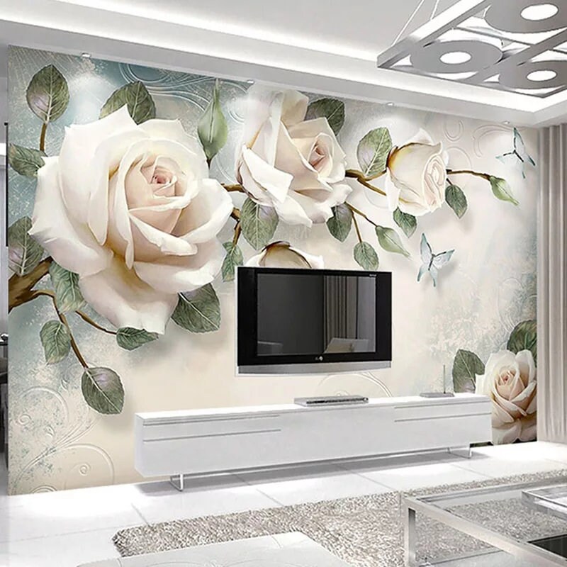 Floral natural and cream colour Wall art 3D wallpaper Etsy
