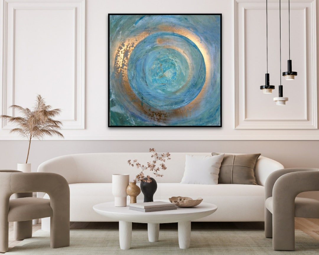 Canvas Print Modern Art Wall Hanging Wall Art Blue Gold - Etsy UK