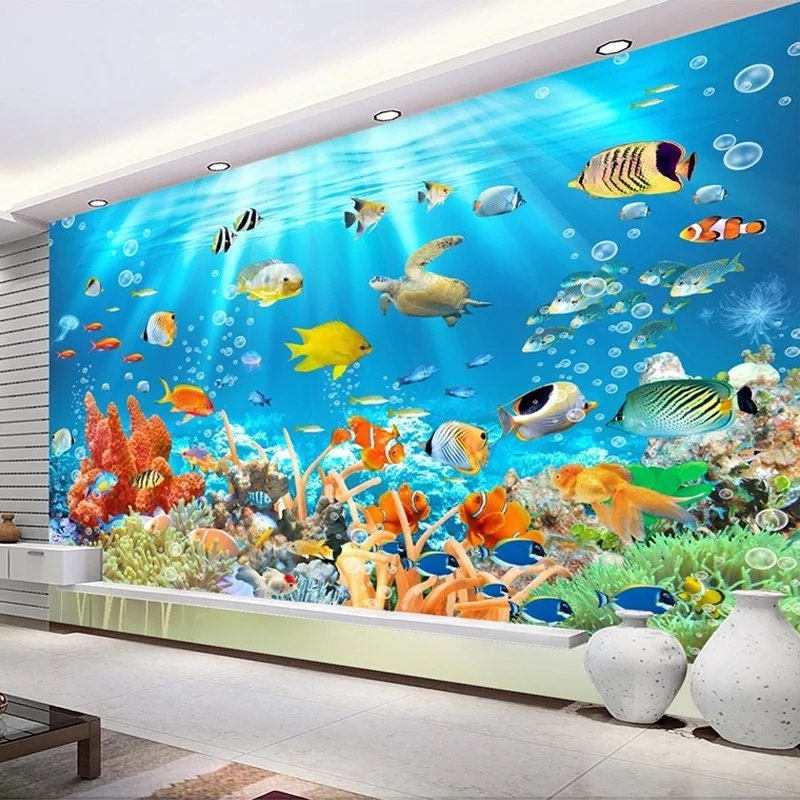 3d wallpaper Aquarium fish tank exotic design 012 print mural Etsy