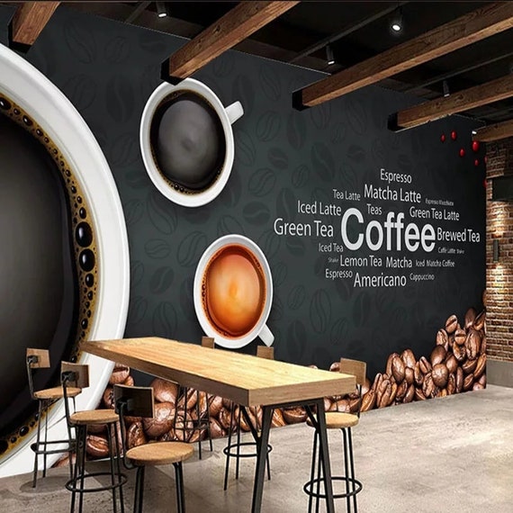 pic Restaurant Cafe Wallpaper Design coffee cup restaurant cafe wall art paper 3d wallpaper etsy