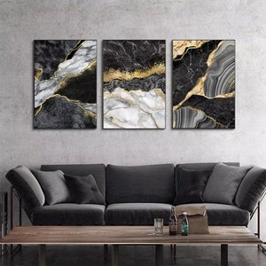 Framed Canvas, Canvas, Abstract, Marble, Black, Gold, Grey, Canvas Print, Wall Art, Home Decor, Stretched Canvas, 3D Wallpaper, Canvas Art