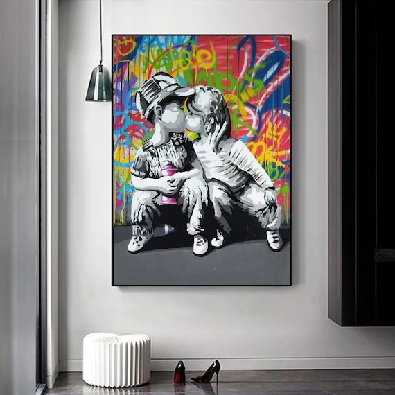 Toile Banksy, Toile encadrée, Impression sur toile, Cadre en bois