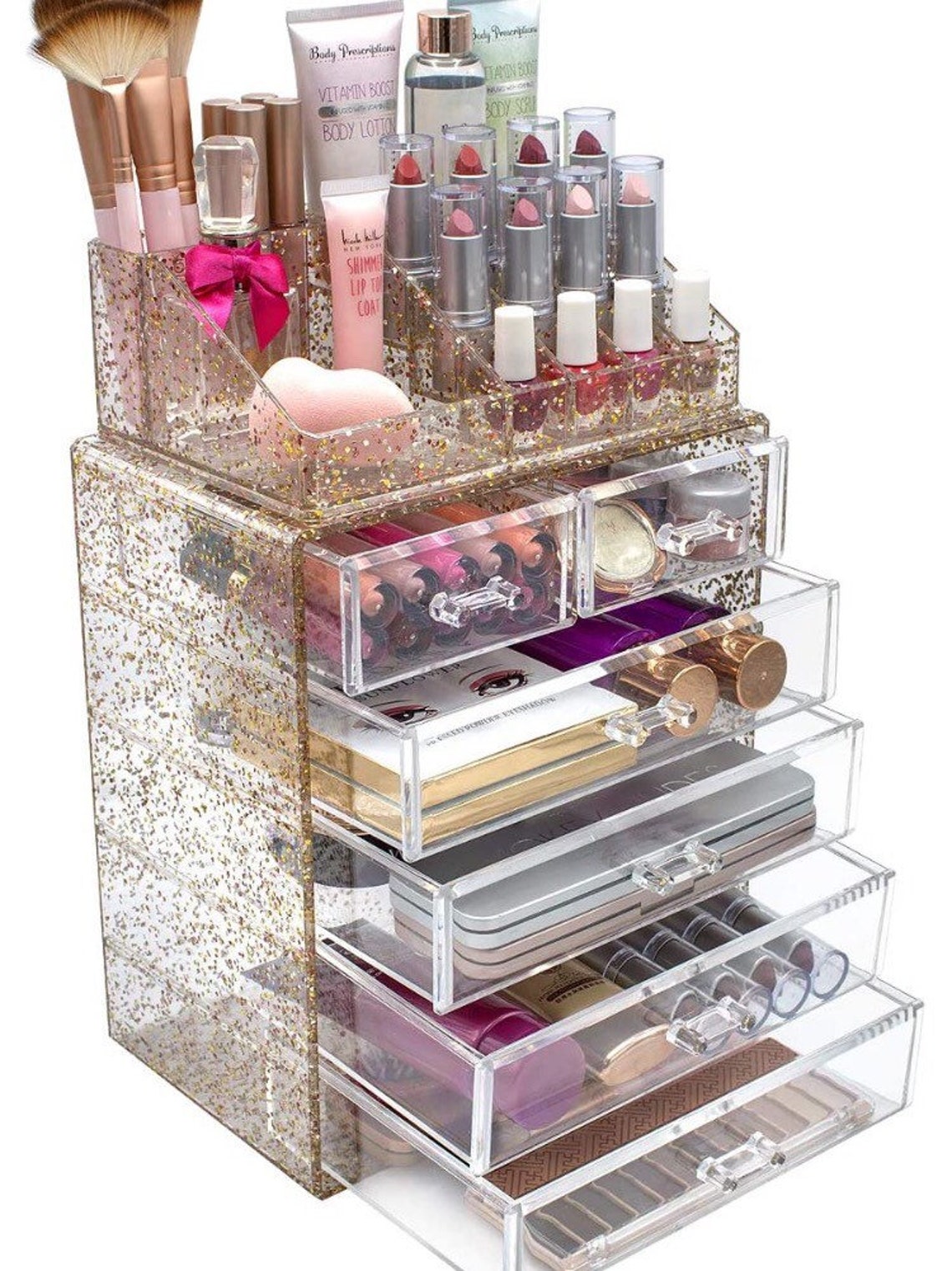 Glitter Cosmetic Makeup and Jewelry Storage Case Rose Gold Etsy