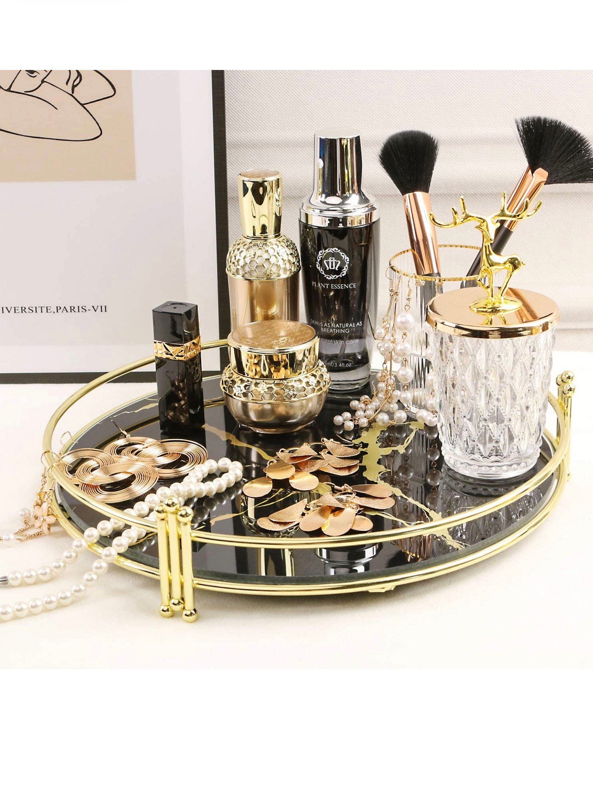Makeup Organizer Tray Glass Vanity Tray Round Cosmetic Storage Etsy