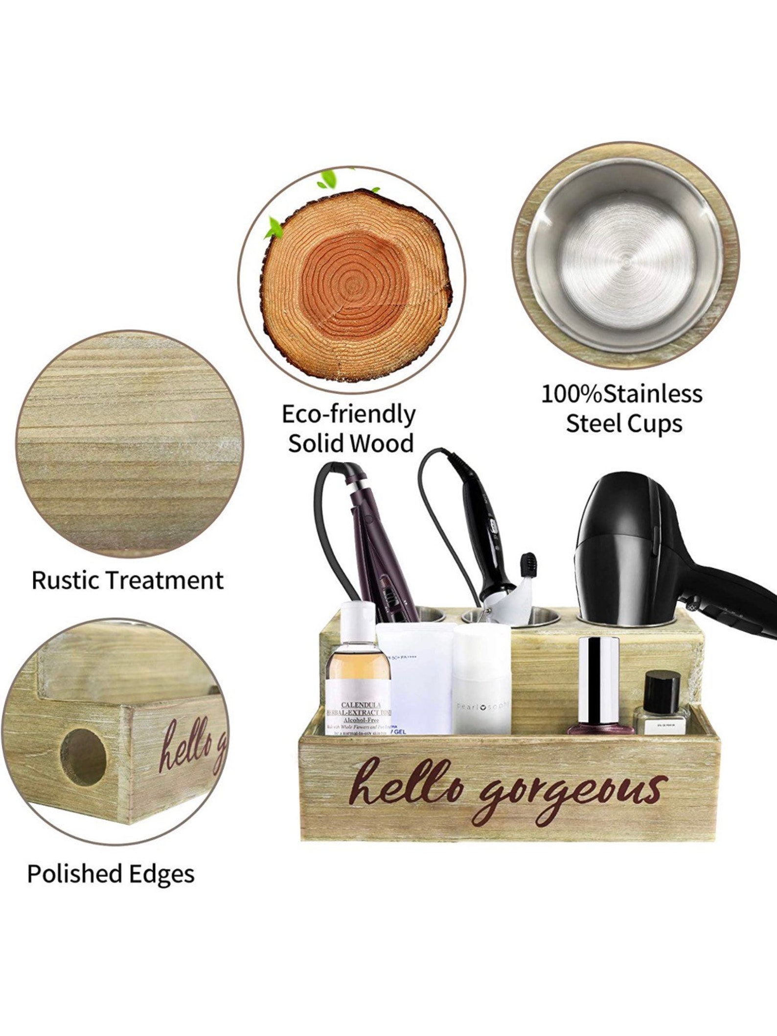 Rustic Wood Hair Dryer Holder Hair Styling Tool Organizer Etsy