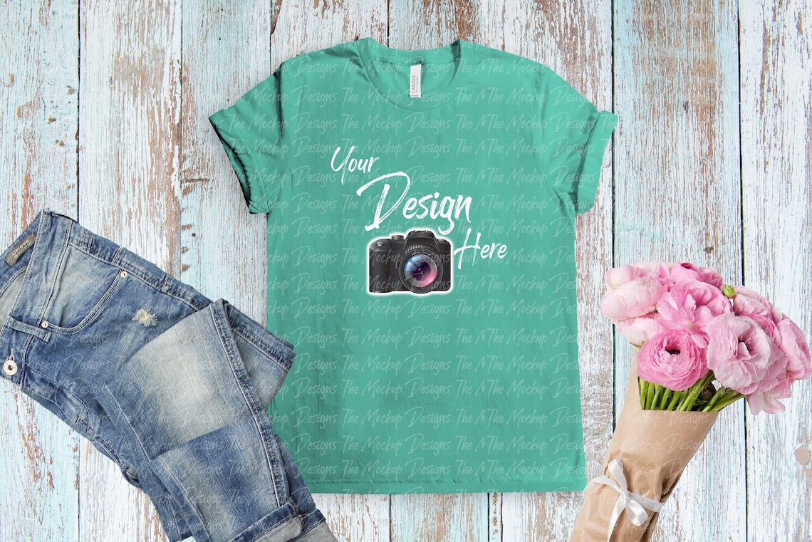 Download Bella Canvas 3001 TEAL Mockup. T Shirt MockUp. Summer T ...