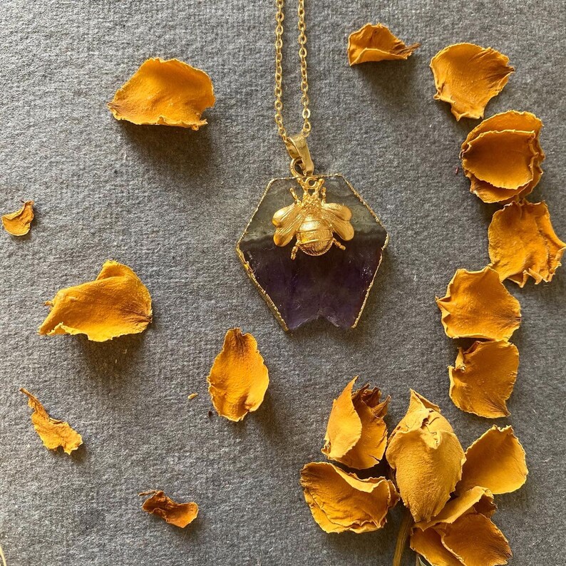 Bee Gift Gardening Gift Bumble Bee Amethyst Pendant Gold Fill Pendant Gift For Her Gold Plated Necklace Gift for Mum Amethyst Pendant