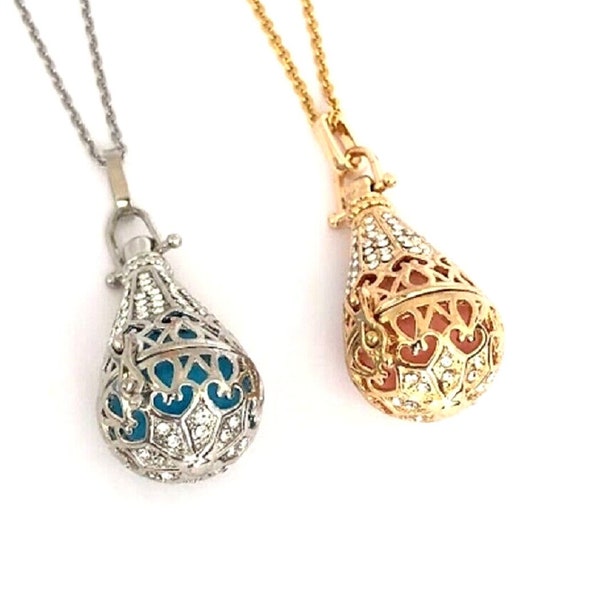 Teardrop Locket Pendant/Necklace ~ Aromatherapy ~ Essential Oils Diffuser, Crystals or Pearl Cage, Silver or Gold CZ