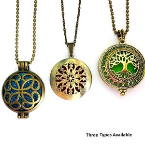 Golden Bronze Locket Pendant/ Assorted Essential Oils Diffuser Necklaces/ Aromatherapy