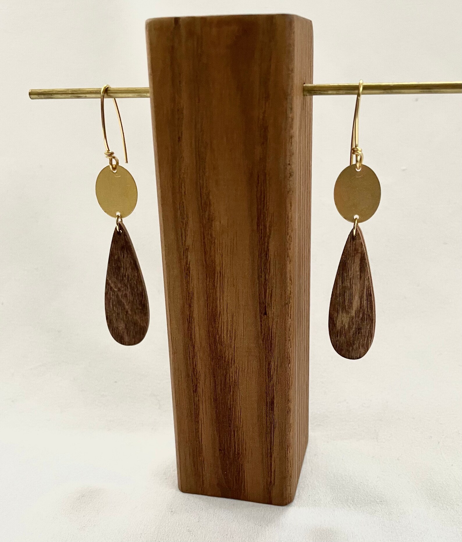 Brass Wood Dangle Earrings Etsy