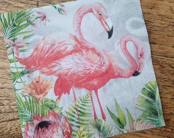 WATERCOLOR PINK FLAMINGOS 417 TWO Individual Paper Luncheon Decoupage Napkin