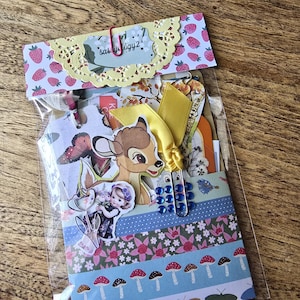 30+ piece ephemera with handmade pocket, junk journal embellishment supply kit,