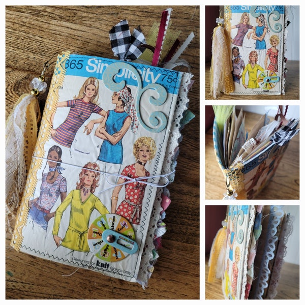 Handmade junk journal for sale, mindfulness journal, diary, handmade journal,  Mixed media journal, sewing pattern  junk journal