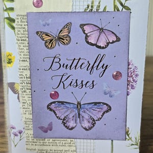 Small Junk Journal handmade, gratitude journal, premade scrapbook album, purple butterfly floral