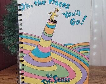 altered book- oh the places you'll go, graduation gift, Upcycled repurposed book journal, School memory book,  handmade autograph book ,