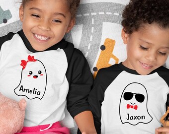 Personliga syskon matchande Halloween-tröjor för pojkar, flickor, tvillingar, söta Bu-spöke-t-shirts för småbarn, matchande Halloween-tröjor för familjen
