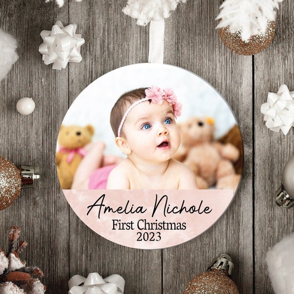 Baby Photo ornament, Personalized Baby Photo First Christmas, Babys first Christmas ceramic ornament, Printed photo Baby's Keepsake Ornament