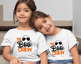Syskon matchande Halloween-tröjor för pojkar, flickor, tvillingar, Bu-tröjor för småbarn, Halloween matchande familjetröjor, söta spök-t-shirts för barn