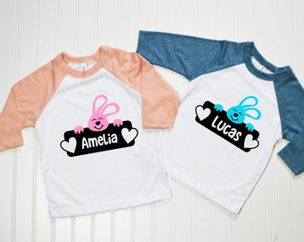 Personalized Easter Sibling Outfits Shirts for brother and sister, Easter Truck Shirts, Brother Sister Bunny, Customized Twins Easter outfit
