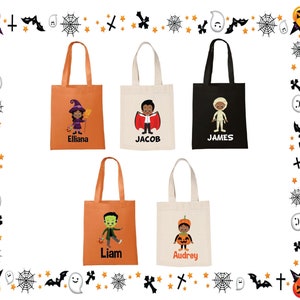 Custom Halloween Tote Treat or Treat Bag for Kids, Personalized Trick or Treat bags,Halloween bags for kids, boy or girl Halloween candy bag