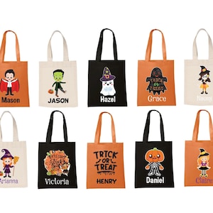 Personalisierte Halloween Tote Treat or Treat Bag für Kinder, Personalisierte Trick or Treat Taschen, Halloween Taschen für Kinder, Jungen oder Mädchen Candy Bag