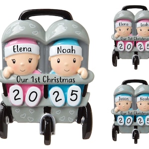 Baby Twins Första Jul Julgransprydnad, Baby Twins Första Pandemiska Bebis med Mask, Babyprydnad Personlig Anpassad