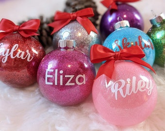 Personalized Christmas Ball ornament, Name Ornament Personalized Customized, Christmas gifts, Glitter ball ornaments, Family names ornaments