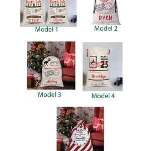 Pu&ograve; includere: Cinque stili diversi di sacchetti regalo di Natale personalizzati. I sacchetti sono realizzati in tela di canapa naturale e presentano vari disegni festivi, tra cui un design North Pole Express, un design di Babbo Natale e un design a strisce di bastoncino di zucchero. Ogni sacchetto ha un nome personalizzato e un messaggio festivo.