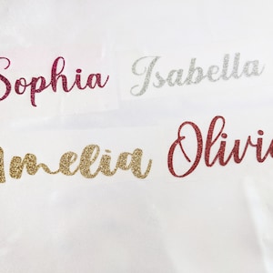 Glitter Name Iron on | Custom Heat Transfer Vinyl | |Personalized Iron On Decal |Apparel Decal | Name Decal | Personalized Apparel Sticker image 3