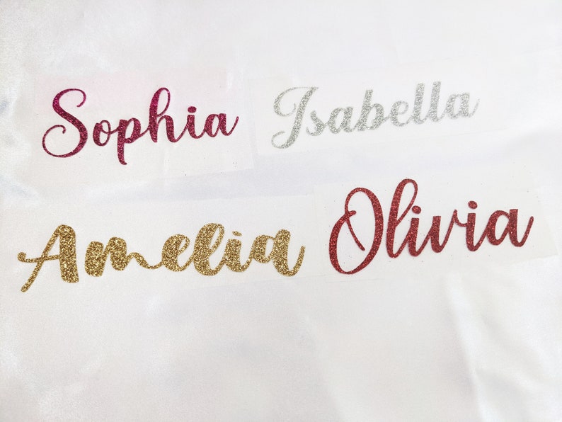 Glitter Name Iron on | Custom Heat Transfer Vinyl | |Personalized Iron On Decal |Apparel Decal | Name Decal | Personalized Apparel Sticker image 3