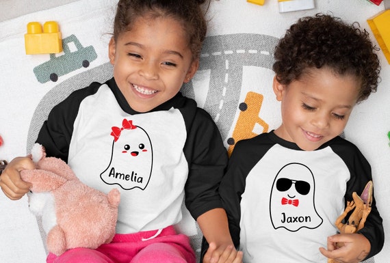 Personalized Siblings Matching Halloween Shirts for boys, girl, twins, Cute Boo Ghost T-shirts for toddlers, Halloween Matching family tees