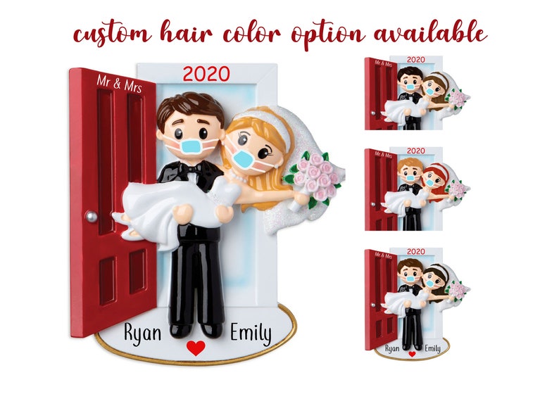 Masked Covid Wedding Couple Engagement Ornament Wedding image 0