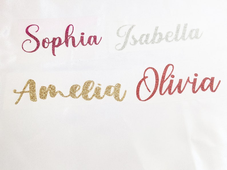 Glitter Name Iron on | Custom Heat Transfer Vinyl | |Personalized Iron On Decal |Apparel Decal | Name Decal | Personalized Apparel Sticker image 5