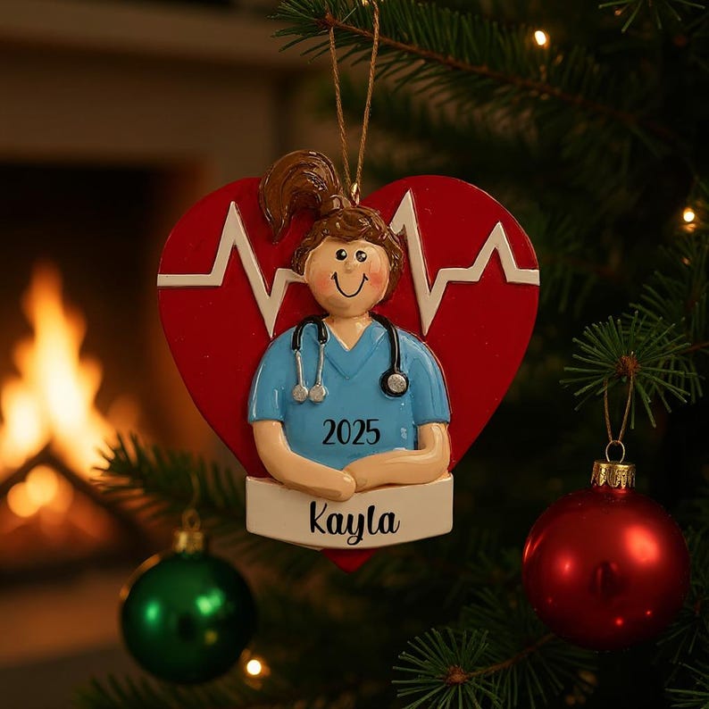 Personalized Nurse Ornament 2025, Nurse Christmas Gift, New Nurse Ornament Customized with the name, Gift for a Best Nurse or Medical Worker image 5