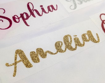 Glitter Name Iron on | Custom Heat Transfer Vinyl | |Personalized Iron On Decal |Apparel Decal | Name Decal | Personalized Apparel Sticker