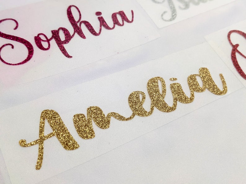 Glitter Name Iron on | Custom Heat Transfer Vinyl | |Personalized Iron On Decal |Apparel Decal | Name Decal | Personalized Apparel Sticker image 1