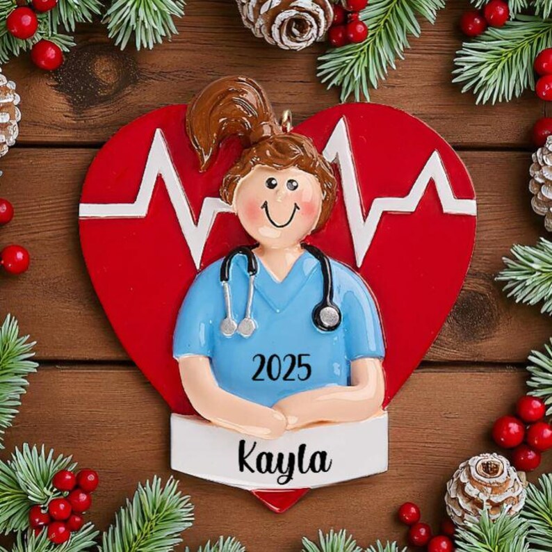 Personalized Nurse Ornament 2025, Nurse Christmas Gift, New Nurse Ornament Customized with the name, Gift for a Best Nurse or Medical Worker image 3