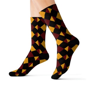 Maroon, Gold & Black Argyle Sublimated Crew Socks