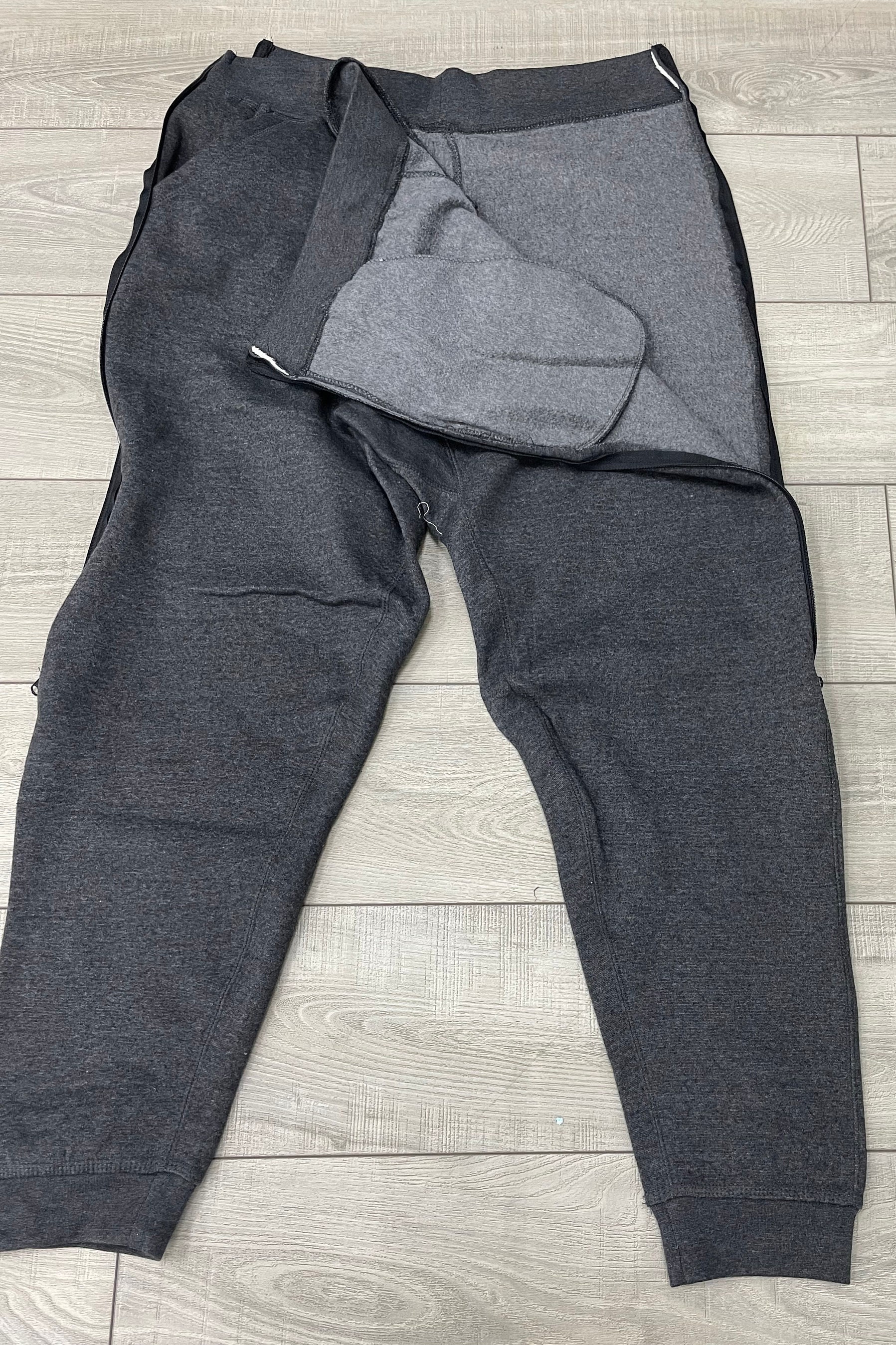 Deyeek Mens Fleece Sweatpants Tear Away Pants 2 Side Zippers Snap