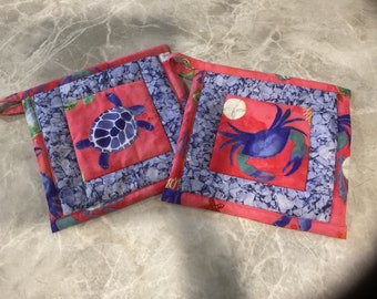 Set of new handmade turtle & crab pot holders