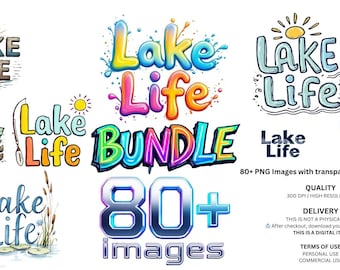 Lake Life Clipart Bundle | 80+ PNG Files for Sublimation, Crafts & Shirts | Lake Vibes Digital Download | Summer Lake Graphics