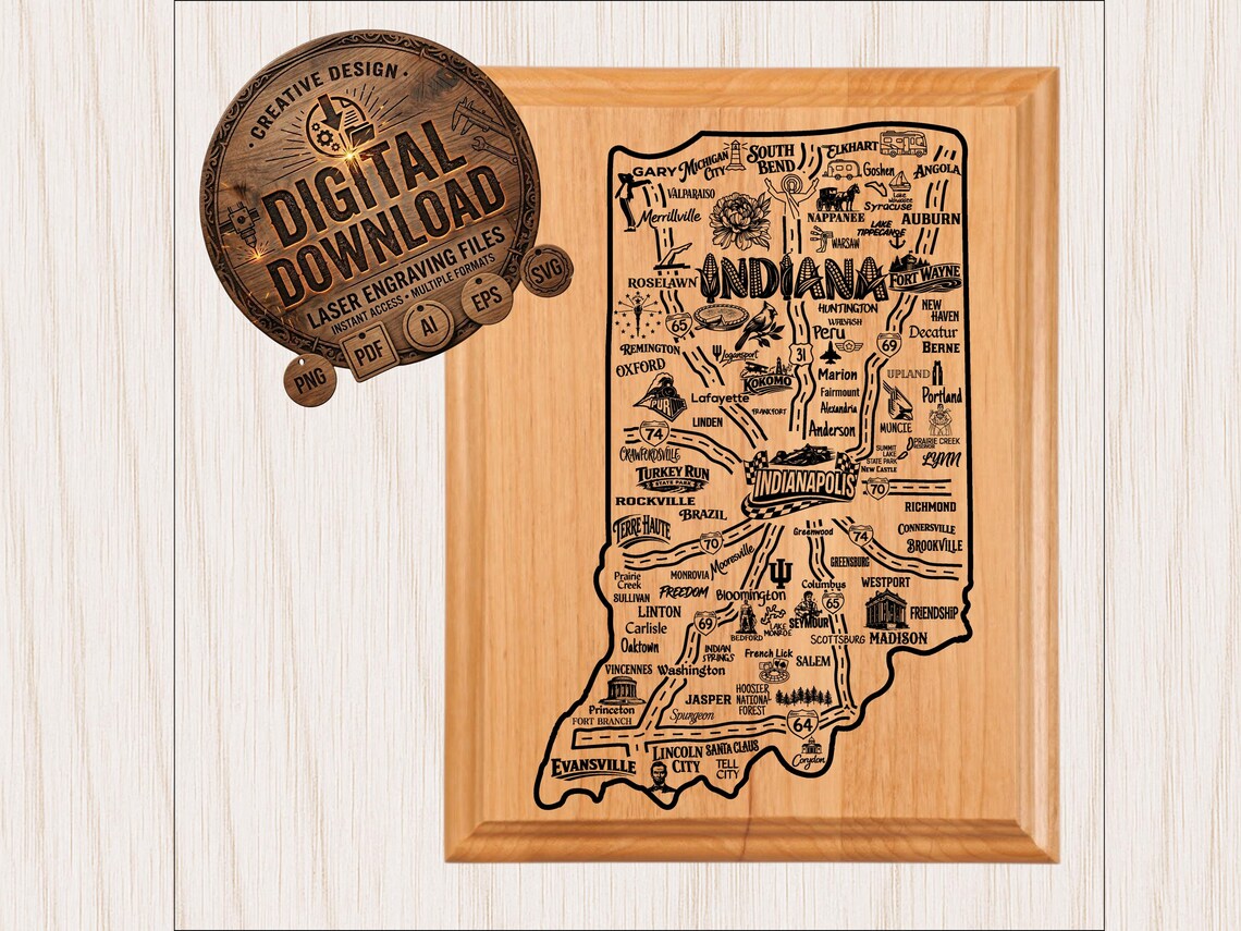 Indiana Map SVG | Indiana State Map Laser File | Svg Png Ai Eps Pdf ...