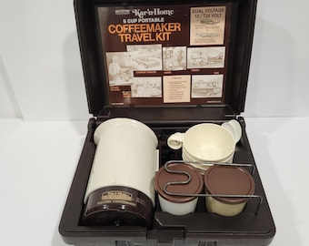 Vintage Trav-Mate By Empire 6 Cup Electric Coffeemaker Travel Kit Set Brown