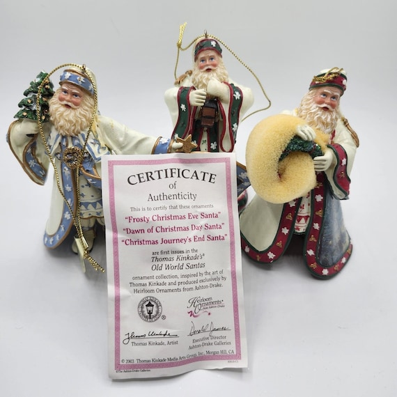 Thomas Kinkade Old World Santa Ornament Set #1 Ashton-drake W/ COA