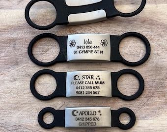 Placa de identificación silenciosa para mascotas, sin ruido, para perros y gatos, linda placa personalizada grabada con nombre, placa silenciosa para perros, placa deslizante para collar, placa de identificación silenciosa, regalo para mascotas